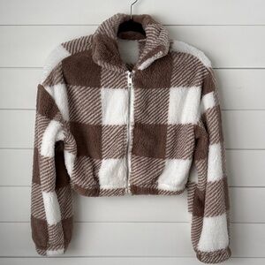 SHEIN Brown and Cream Fleece Half Jacket